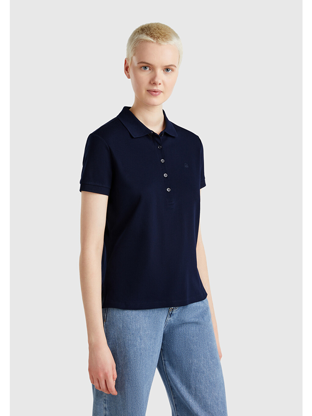 Kadın Siyah Pamuk Karışımlı Sol Önü Logo Nakışlı Slim Fit Polo T-shirt