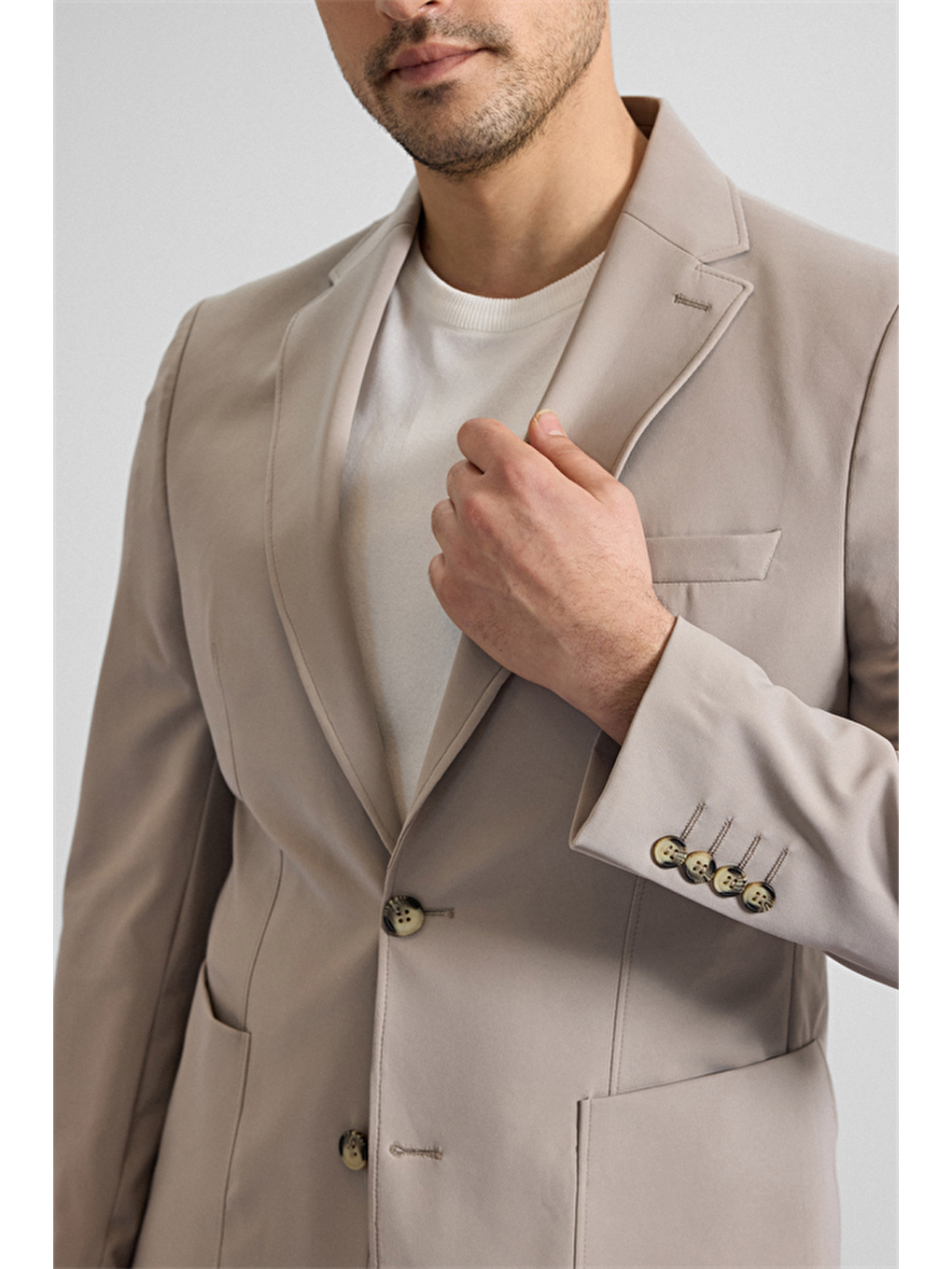 Kahverengi Sütlü Kahve Slim Mono Yaka Düz Torba Cep 6 Drop Takım Elbise-3