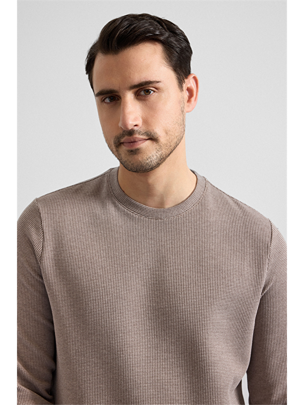 Kahverengi Koyu Kahve Regular Düz Bisiklet Yaka Sweatshirt-2