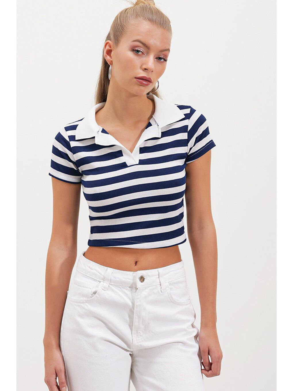 Lacivert Polo Yaka Kalın Çizgili T-SHİRT-2