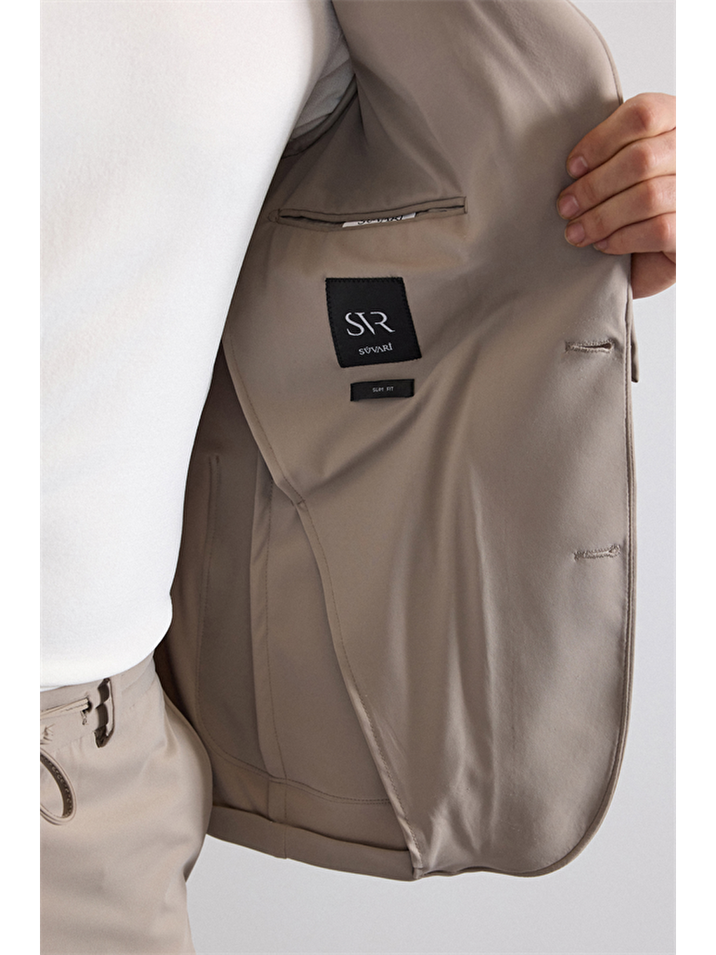 Kahverengi Sütlü Kahve Slim Mono Yaka Düz Torba Cep 6 Drop Takım Elbise-4