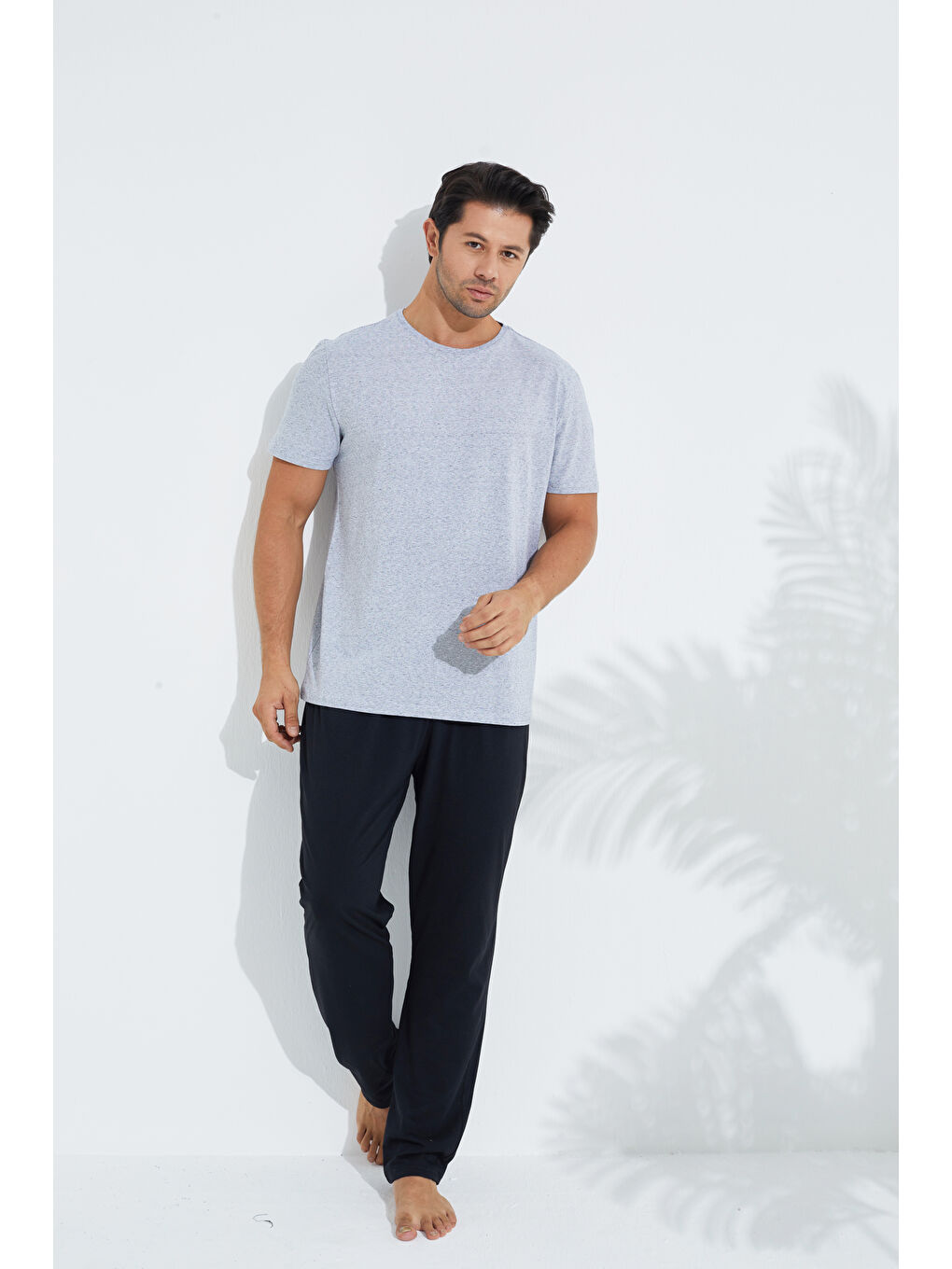 Gri Kısa Kollu Örme Erkek Pijama Takım 7794-2