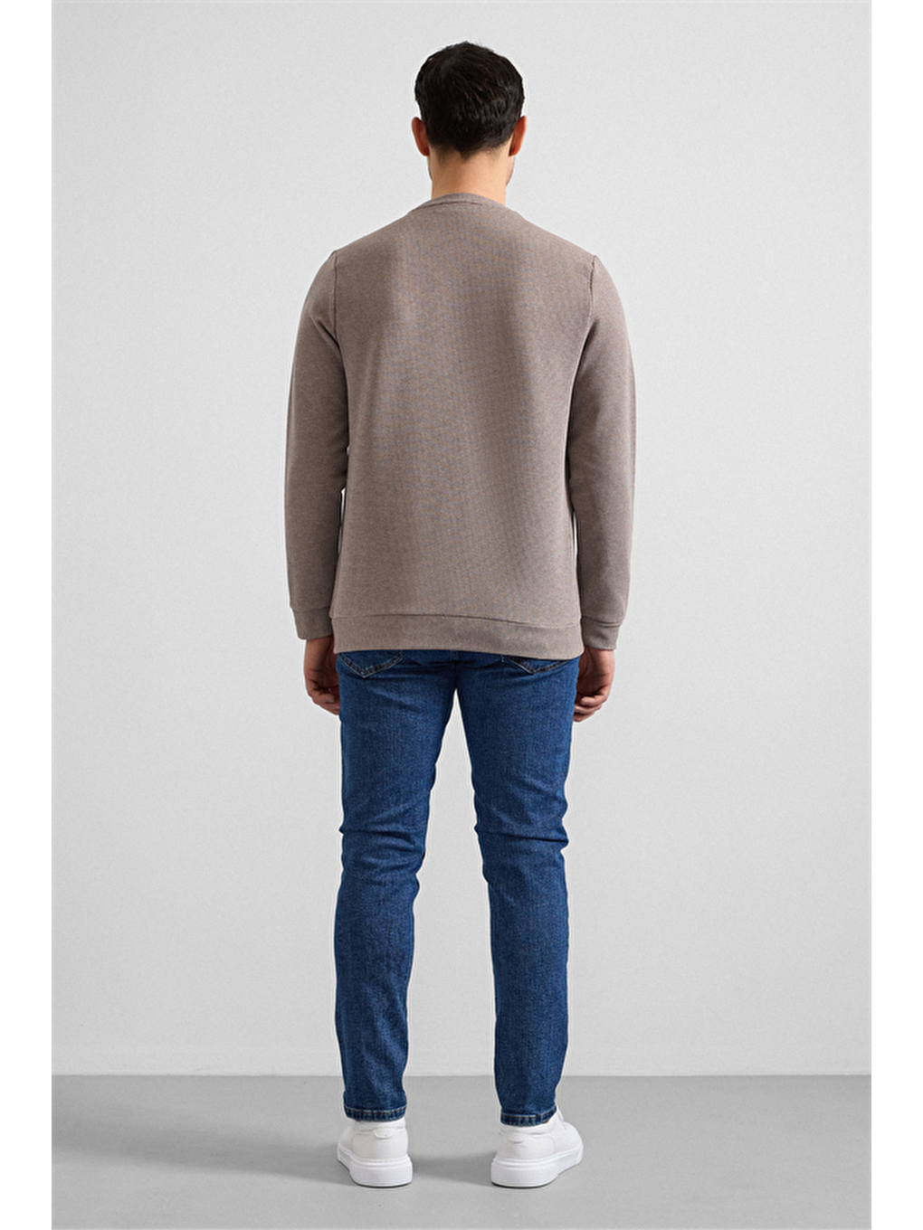 Kahverengi Koyu Kahve Regular Düz Bisiklet Yaka Sweatshirt-3