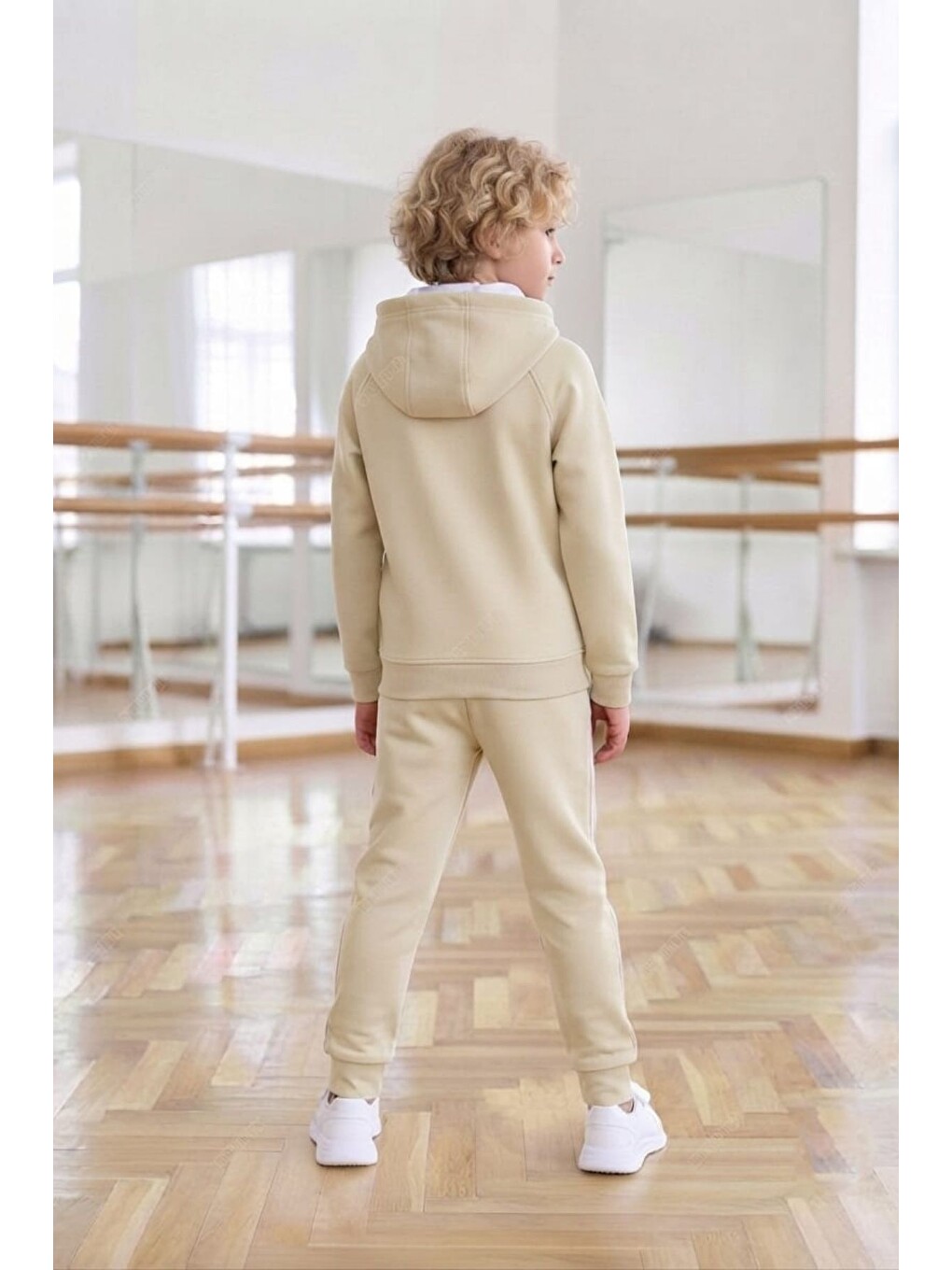 Ekru Erkek Çocuk Scuba Atheletic Reglan Kol Kapüşonlu Dalgıç Kumaş Eşofman Takımı Esf7028-1
