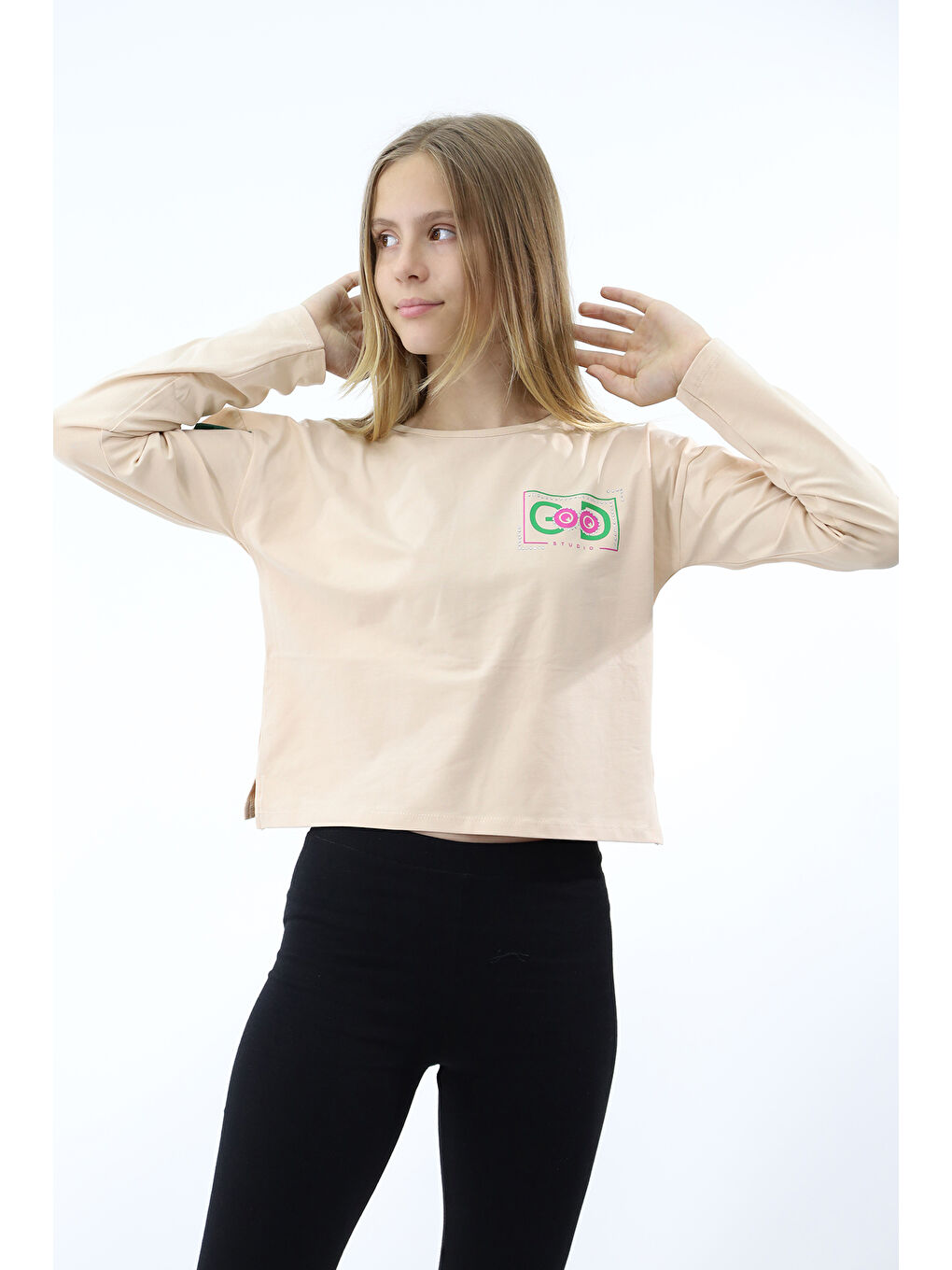 Bej Kız Çocuk Baskılı Tişört