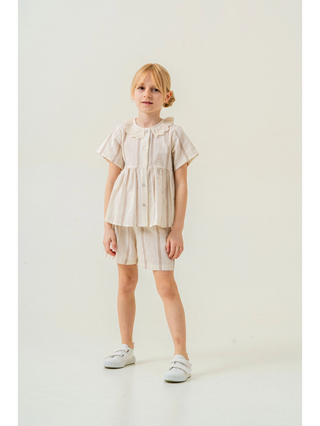 Bej Yaka Detaylı Kız Çocuk Takım 3825-1