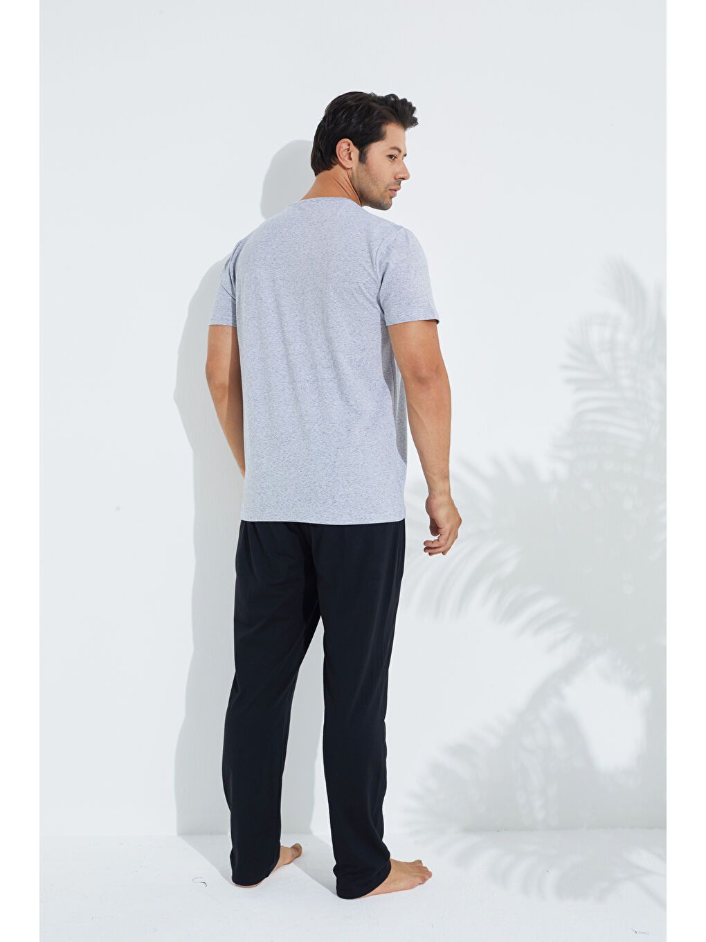 Gri Kısa Kollu Örme Erkek Pijama Takım 7794-3