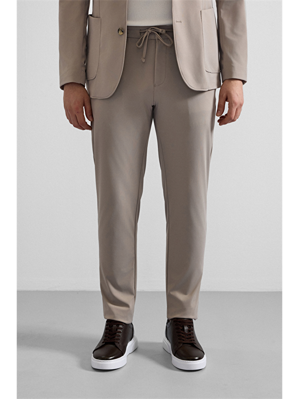 Kahverengi Sütlü Kahve Slim Mono Yaka Düz Torba Cep 6 Drop Takım Elbise-8