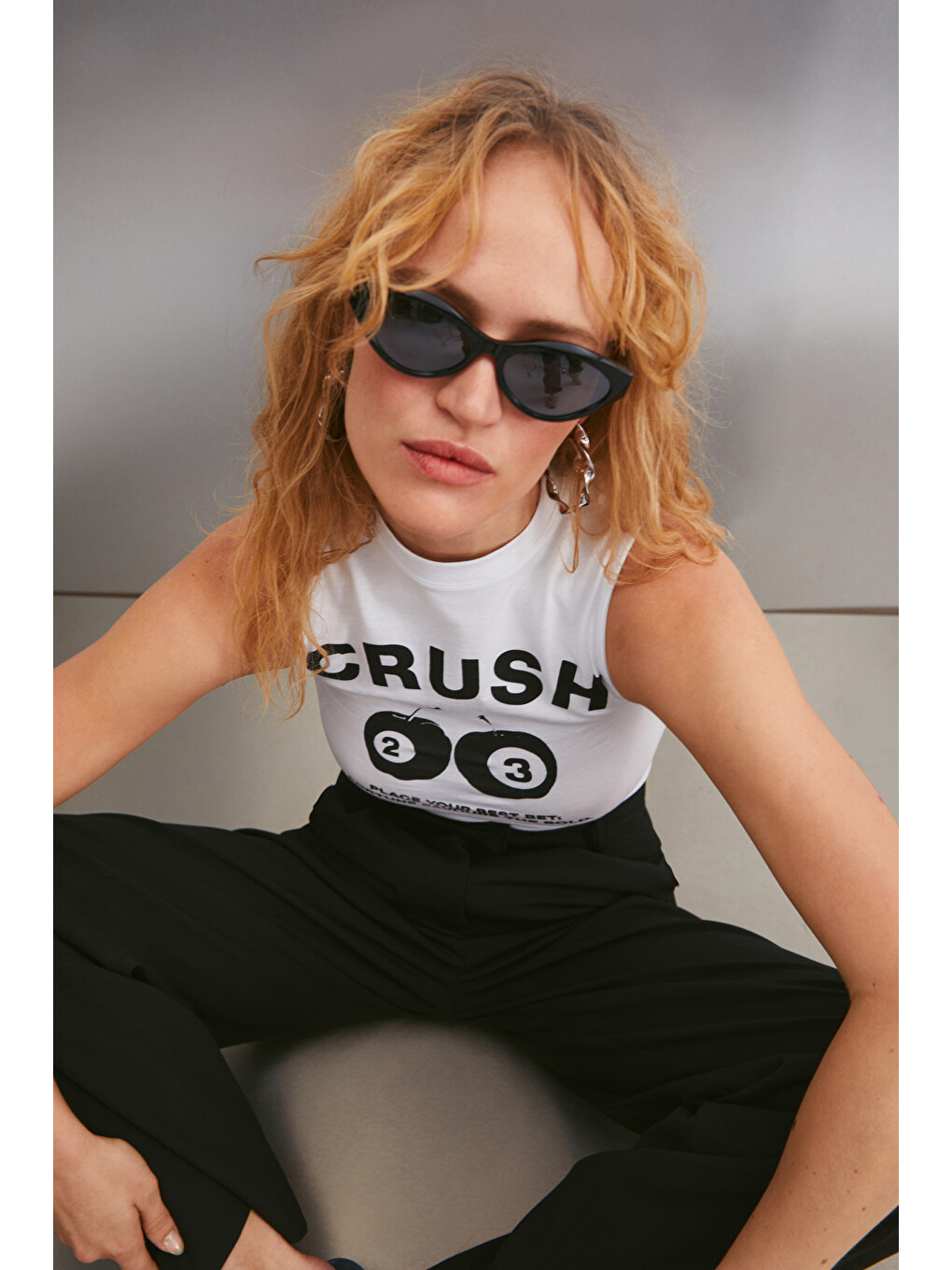 Azura Kadın Baskılı Pamuklu Kısa Kollu Crop Beyaz T-shirt-3