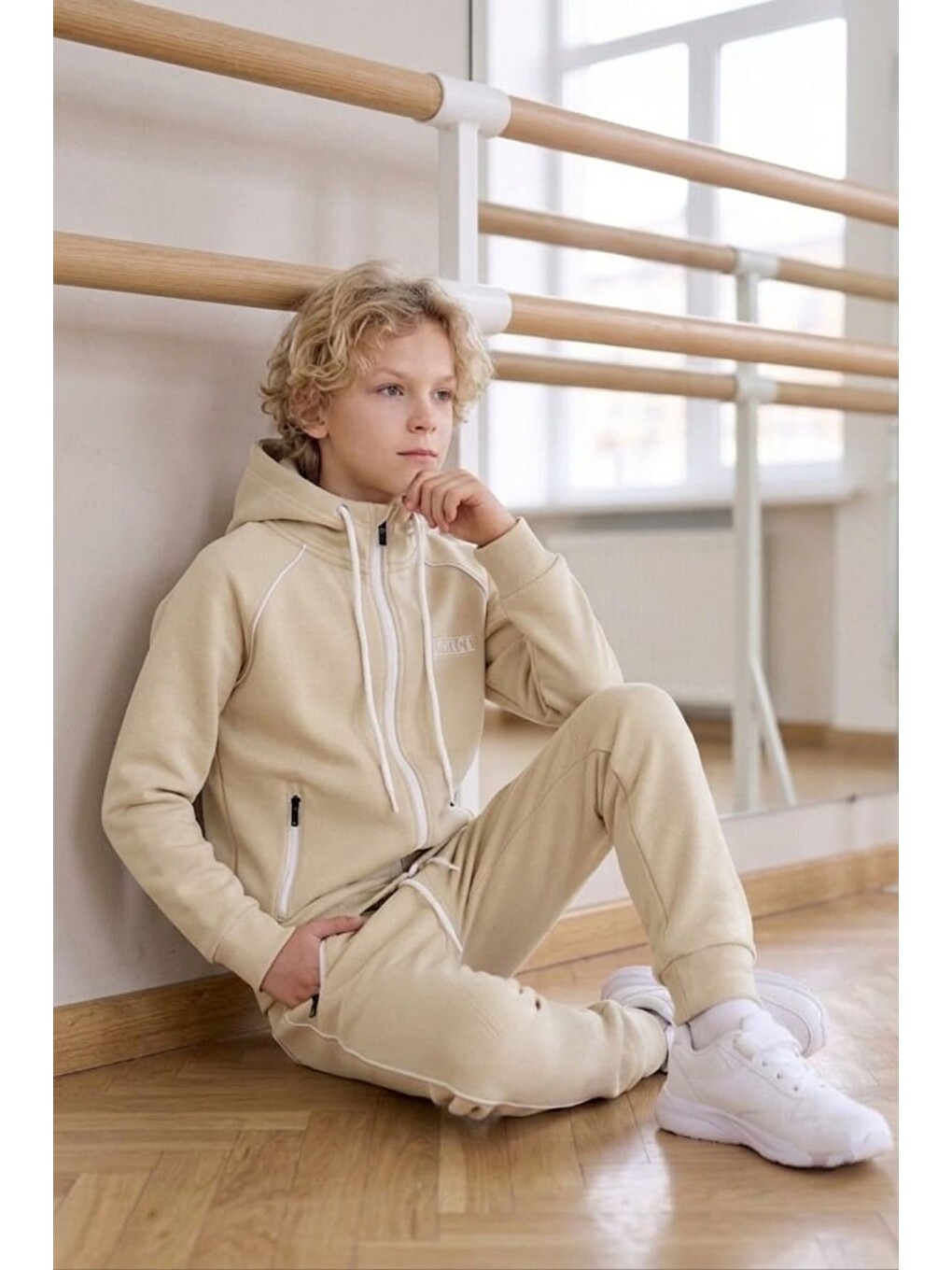 Ekru Erkek Çocuk Scuba Atheletic Reglan Kol Kapüşonlu Dalgıç Kumaş Eşofman Takımı Esf7028-6