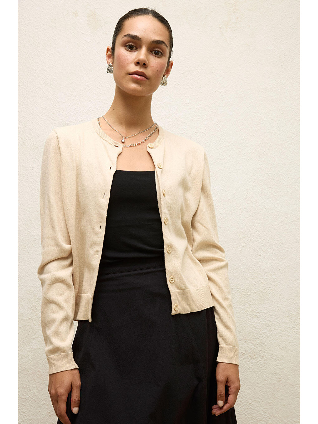 İnce Triko Hırka Bej-2