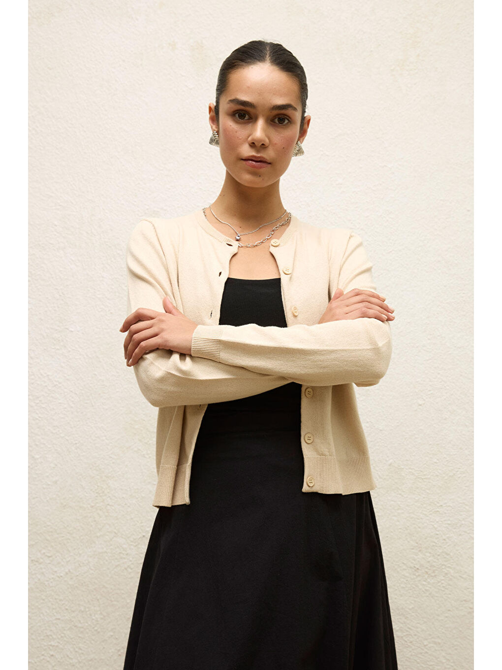 İnce Triko Hırka Bej-3