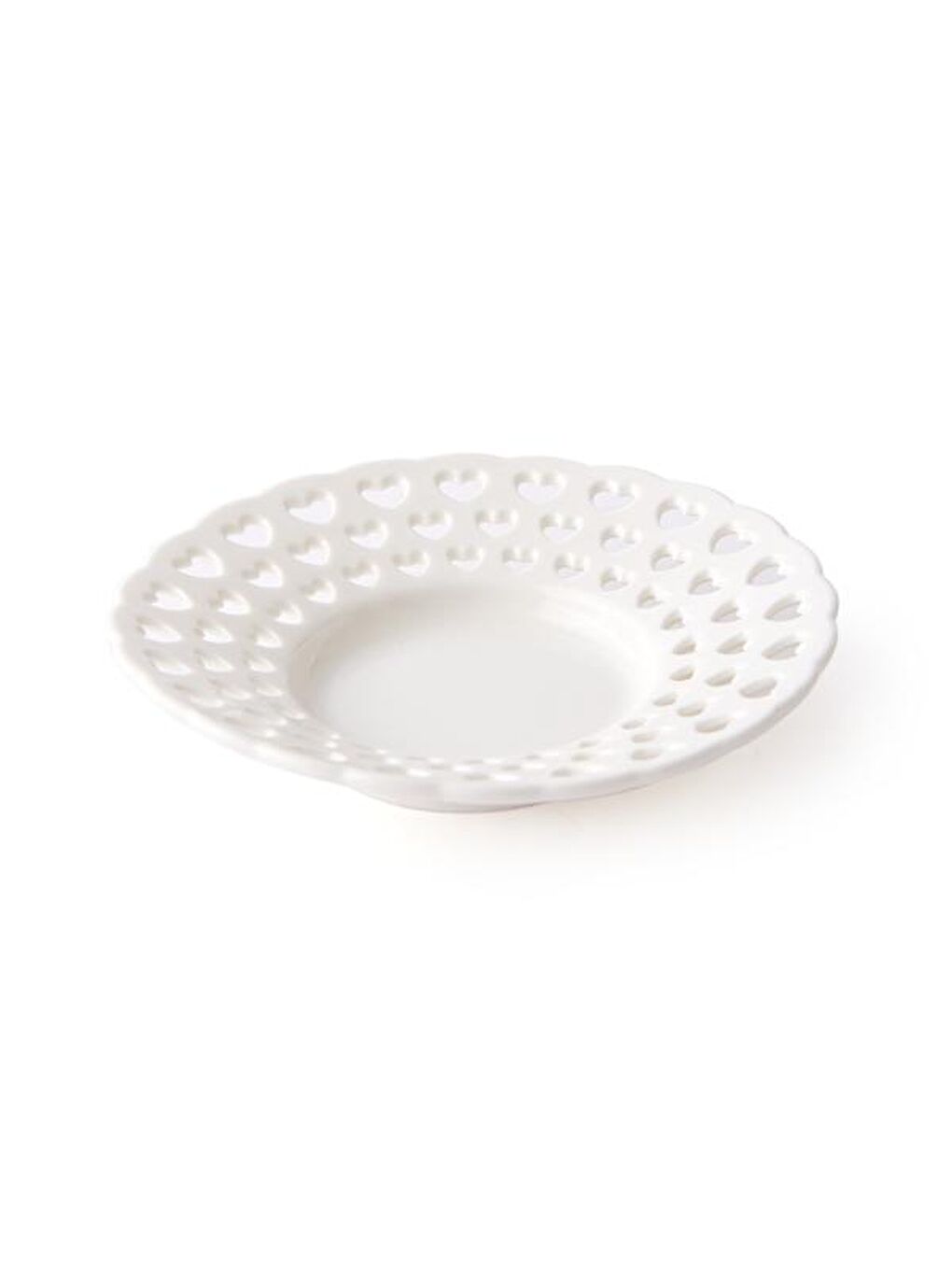 Kalp Motifli Çay Tabağı - Beyaz - 11 cm