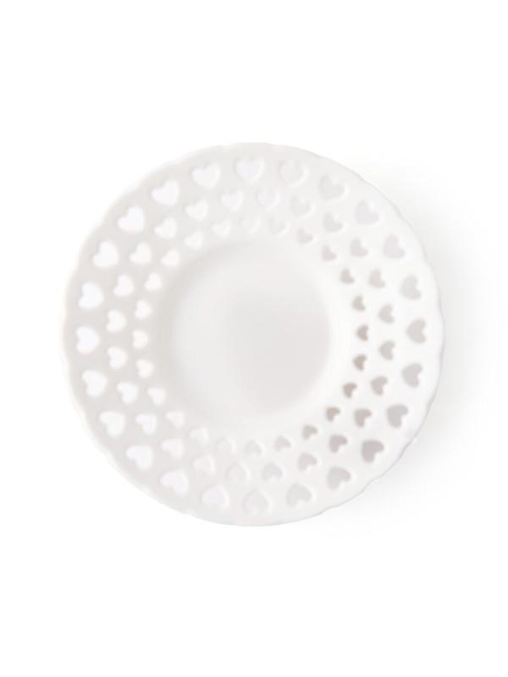 Kalp Motifli Çay Tabağı - Beyaz - 11 cm-2