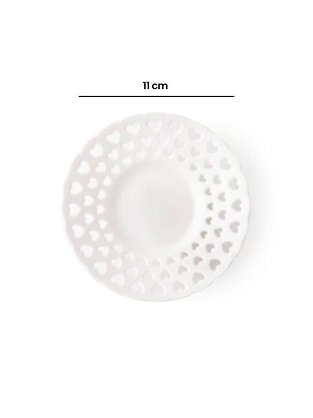 Kalp Motifli Çay Tabağı - Beyaz - 11 cm-3