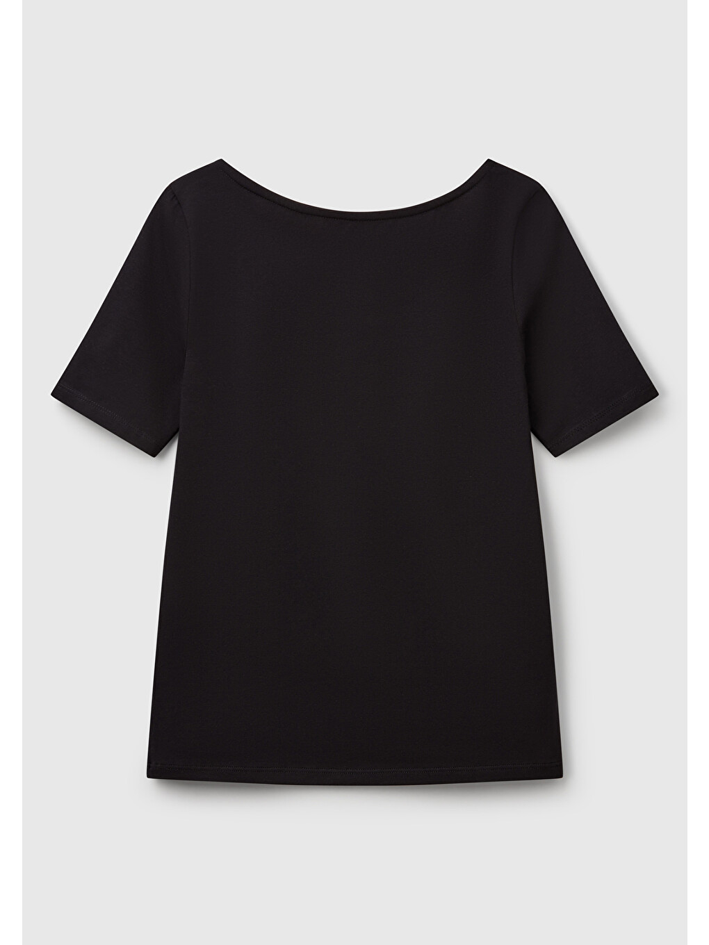 Kadın Siyah Pamuk Karışımlı Örme Slim Fit Geniş Yaka T-shirt-1