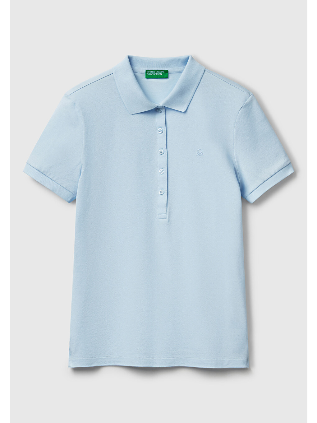 Kadın Açık Mavi Pamuk Karışımlı Sol Önü Logo Nakışlı Slim Fit Polo T-shirt-1