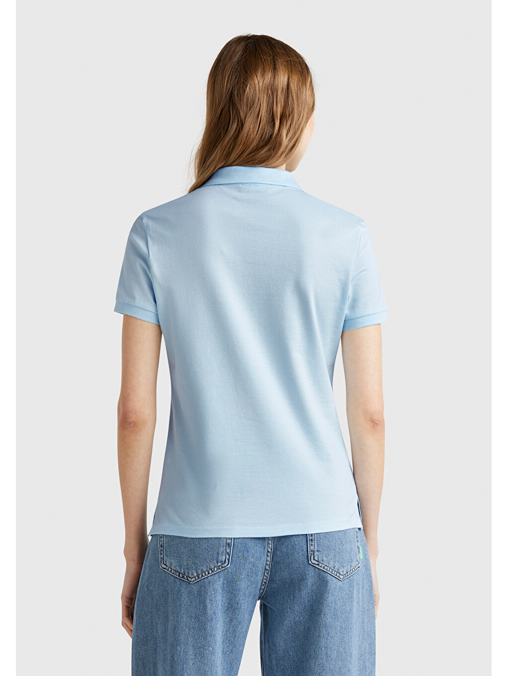 Kadın Açık Mavi Pamuk Karışımlı Sol Önü Logo Nakışlı Slim Fit Polo T-shirt-2