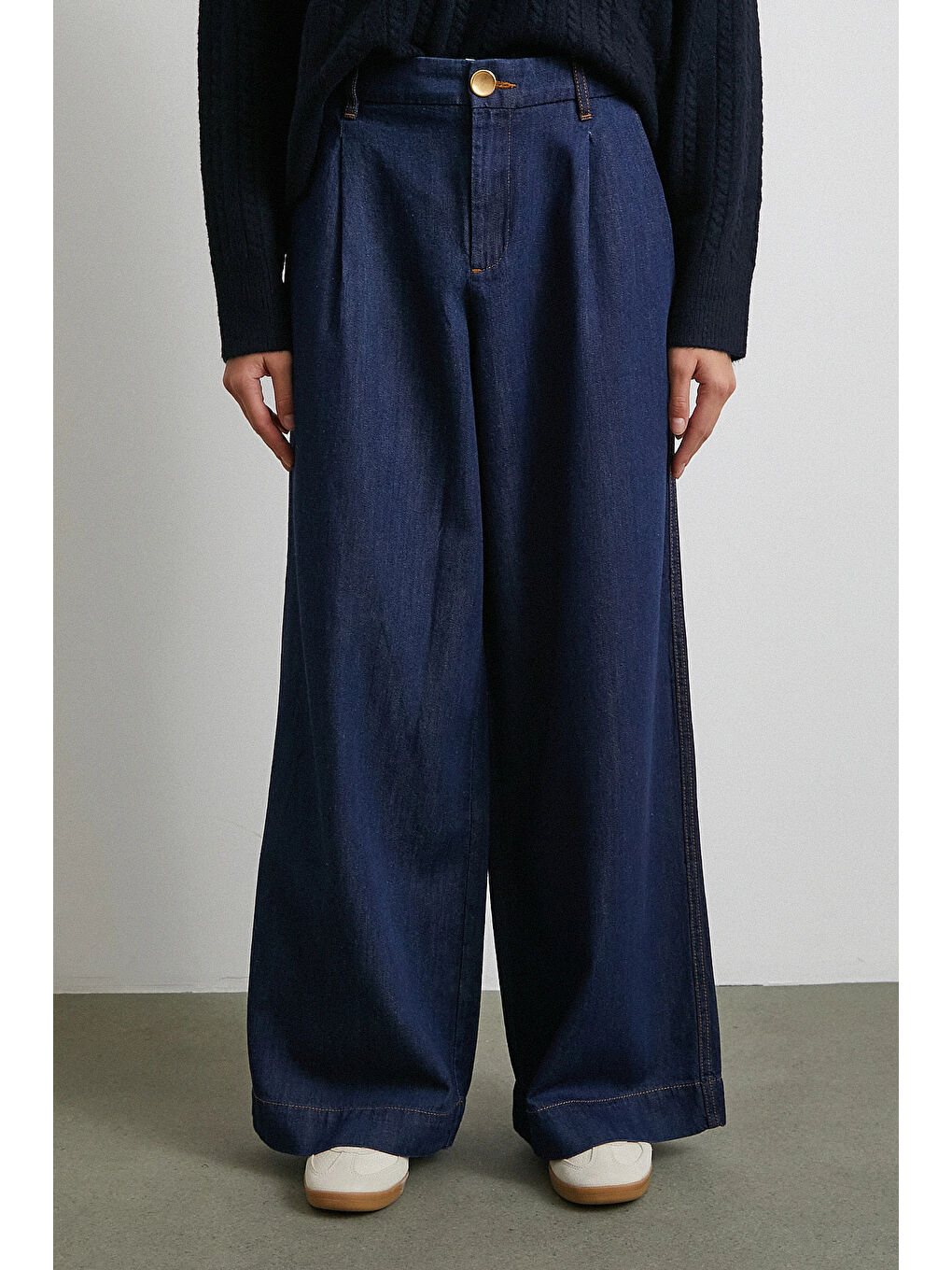 Yüksek Bel Geniş Paça Jean Lacivert-3