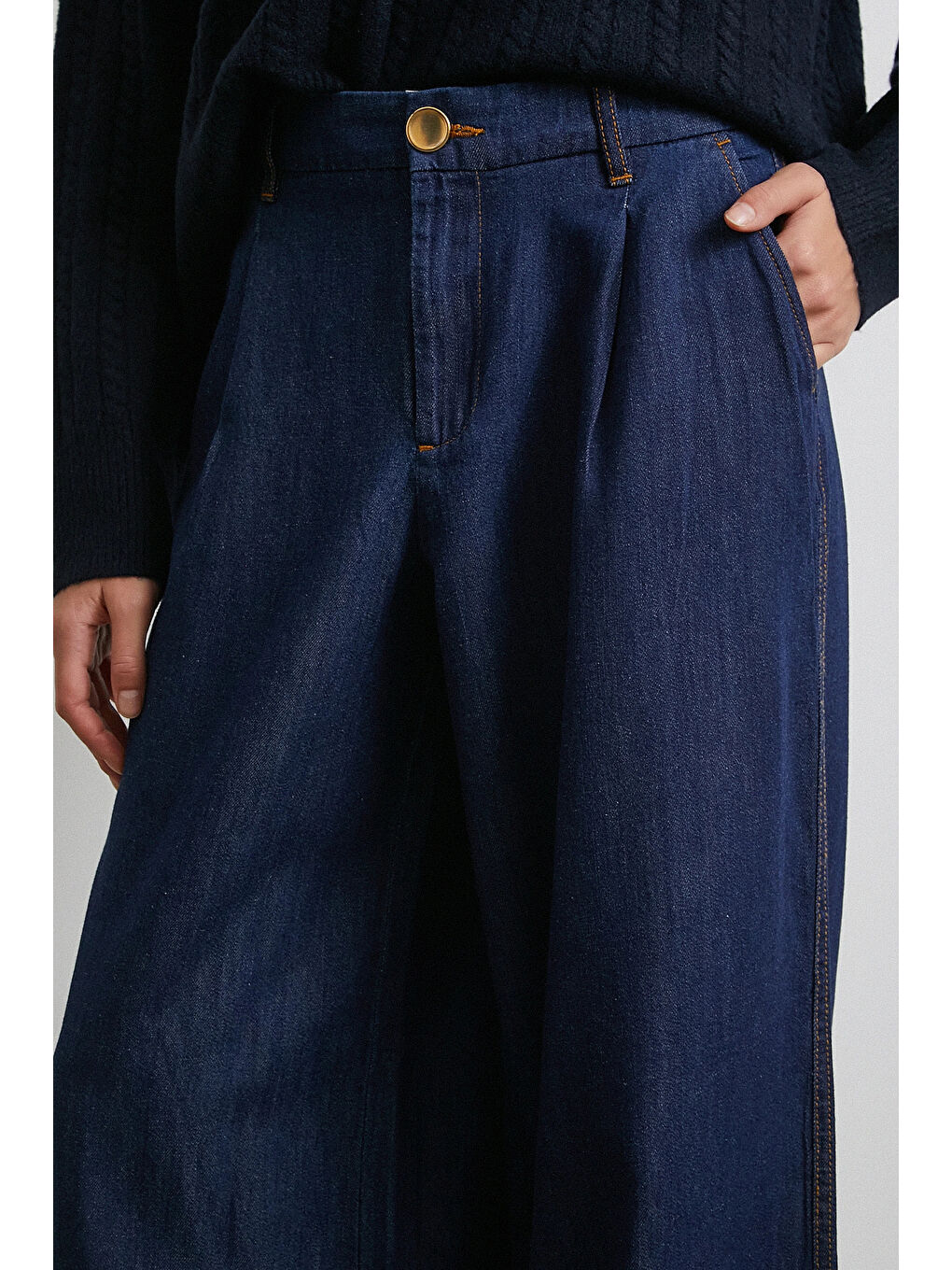 Yüksek Bel Geniş Paça Jean Lacivert-4