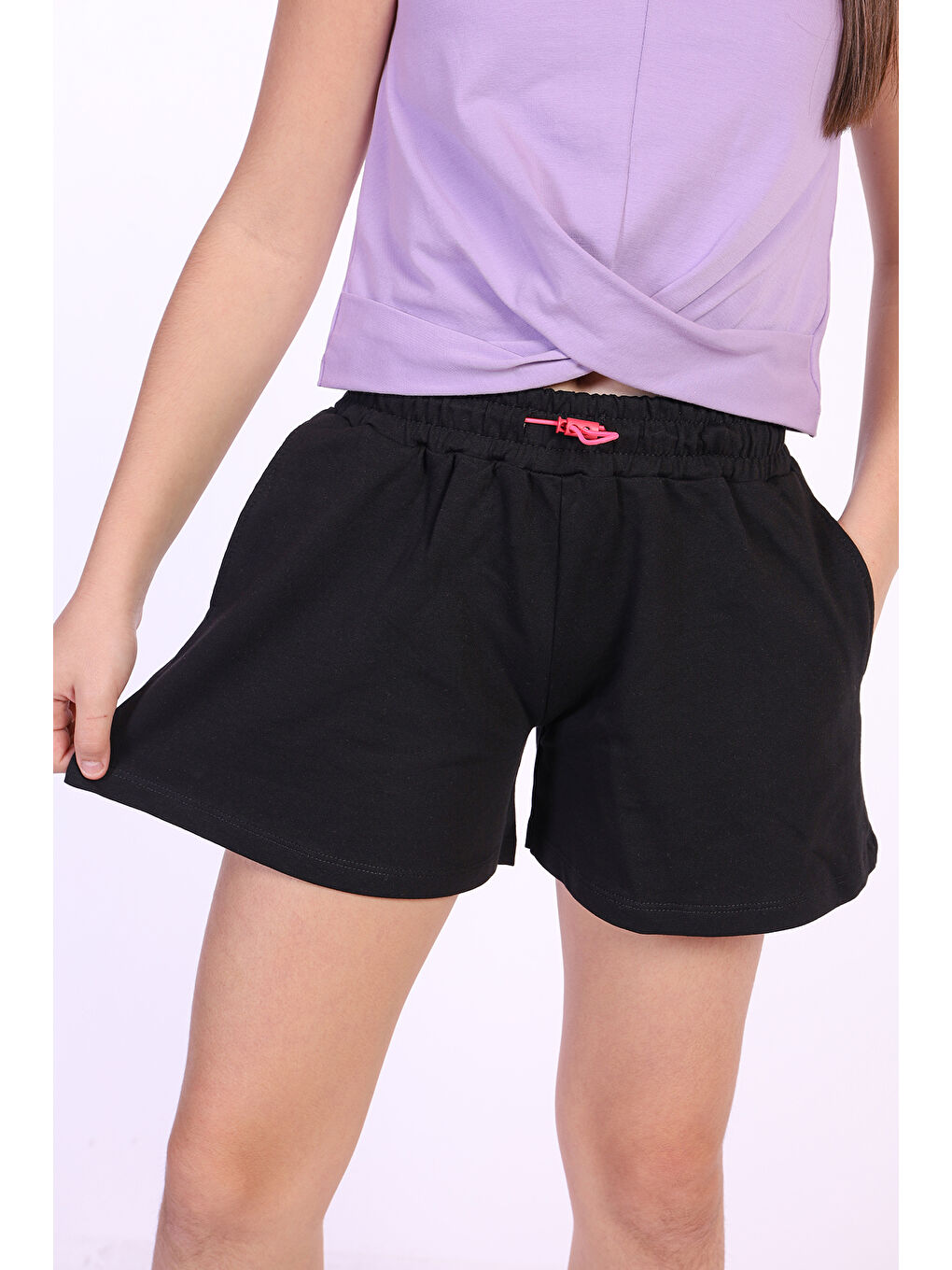 Siyah Kız Çocuk Arka Awesome Baskılı Şort-2