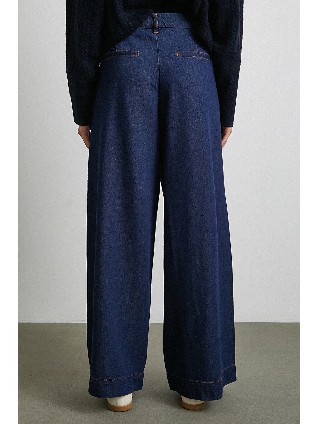 Yüksek Bel Geniş Paça Jean Lacivert-5