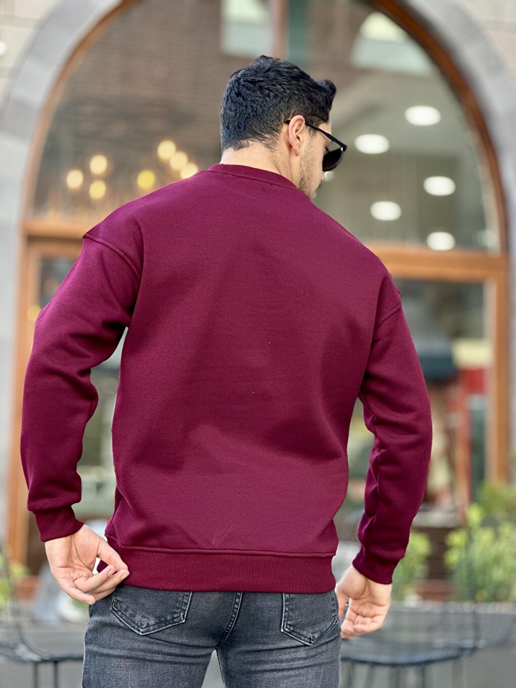 Miron Bordo Unisex Üç İplik İçi Şardonlu Bisiklet Yaka Oversize Sweatshirt - 4