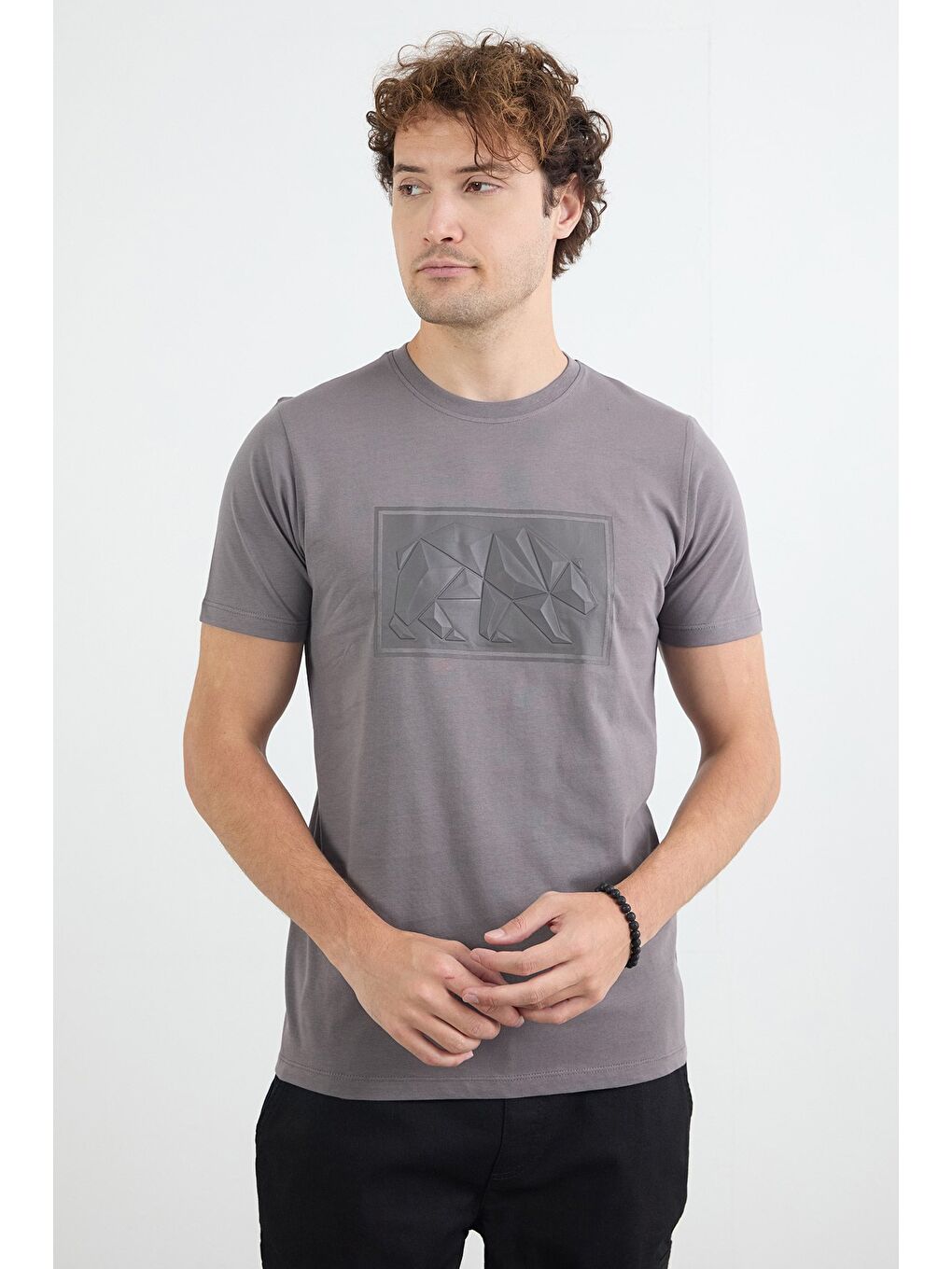 Antrasit Kutup Ayısı Kabartma Baskılı Tişört