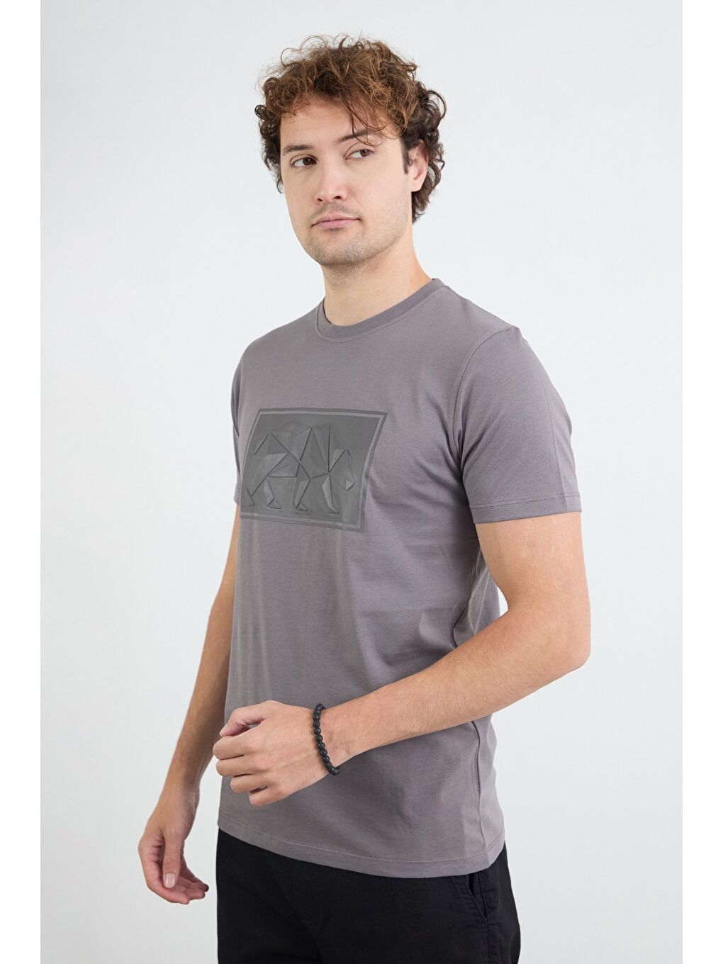 Antrasit Kutup Ayısı Kabartma Baskılı Tişört-1