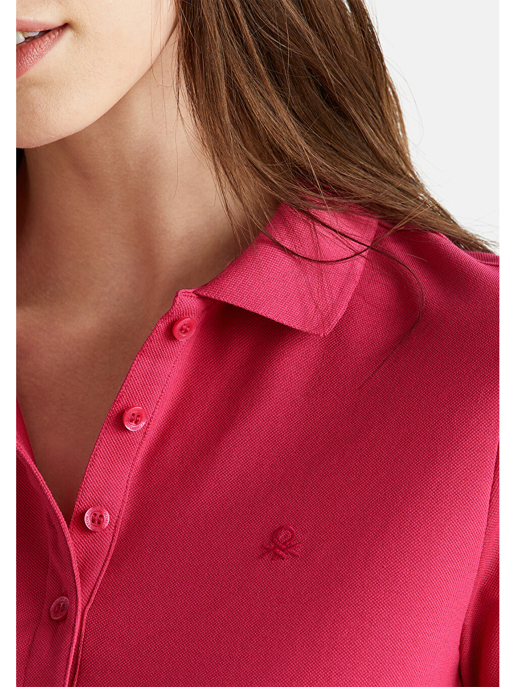 Kadın Kırmızı Pamuk Karışımlı Sol Önü Logo Nakışlı Slim Fit Polo T-shirt-4