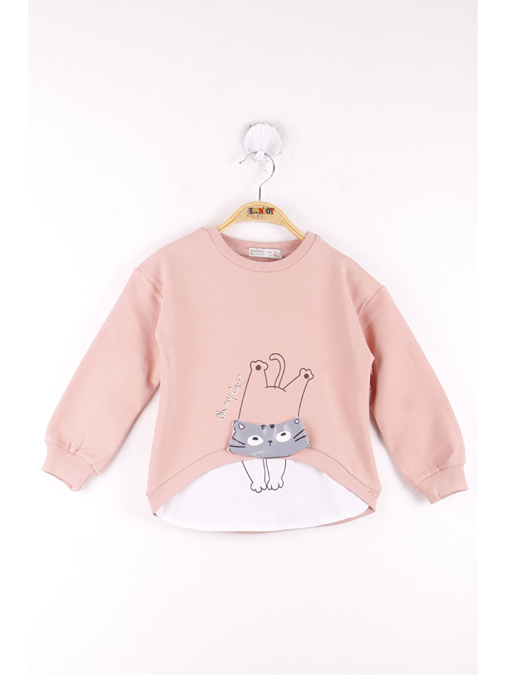 Pembe Kız Çocuk Kedi Baskılı Sweatshirt-1