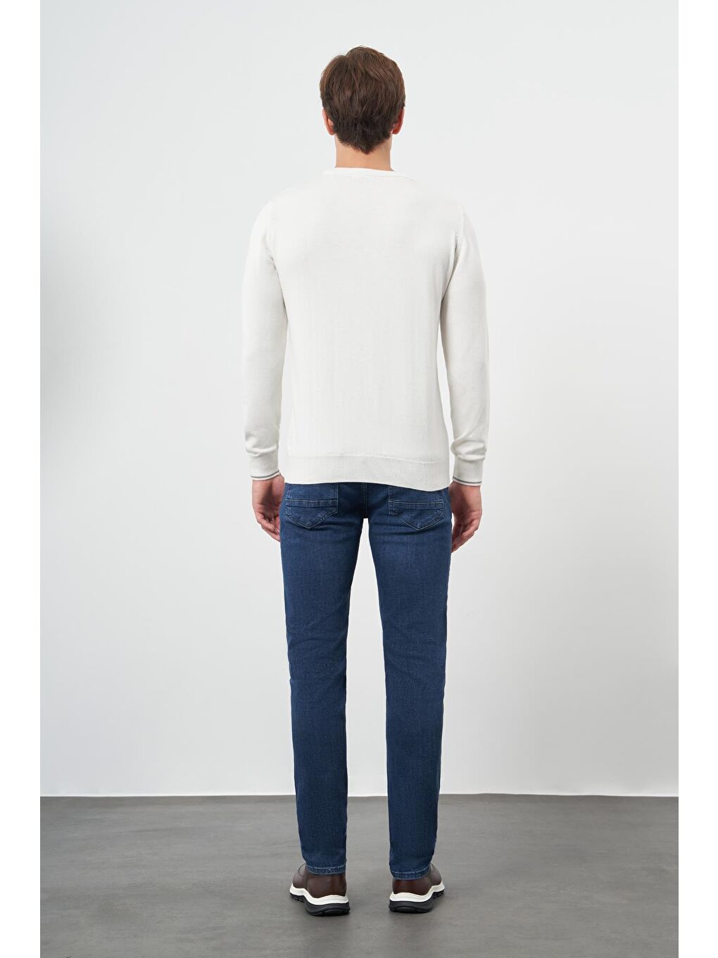 Kahverengi Açık Krem Uzun Kol Kendinden Desenli Örme Bisiklet Yaka Classic Slim Fit Triko 1012245200-3