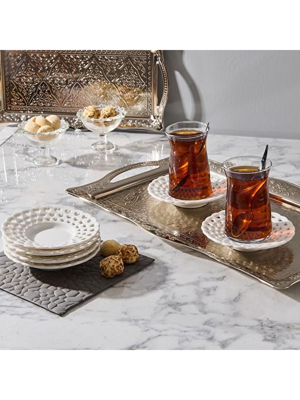 6'lı Porselen Çay Tabağı - Beyaz - 11 cm