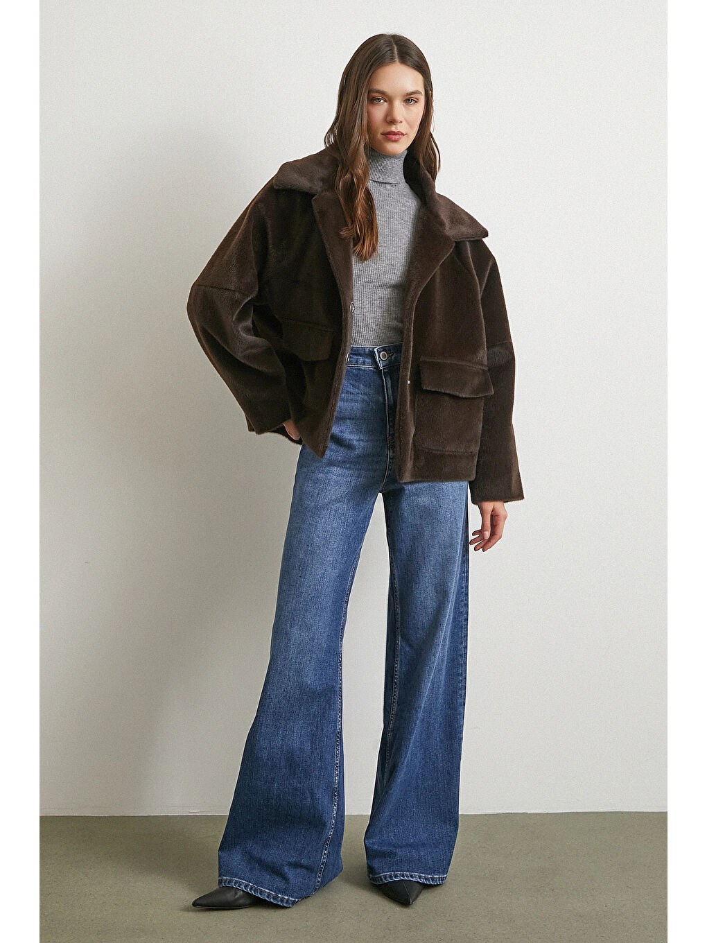 Karışık Reglan Tay Flok Mont Kahve