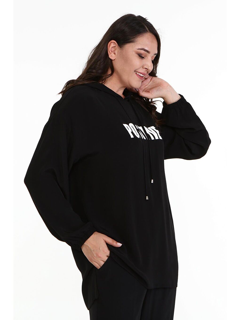 Mylinemoda Siyah Baskılı Kapüşonlu Sweatshirt - 3