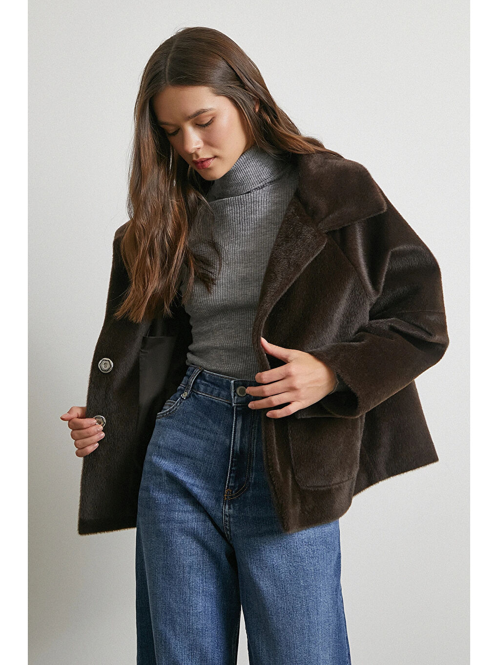 Karışık Reglan Tay Flok Mont Kahve-1