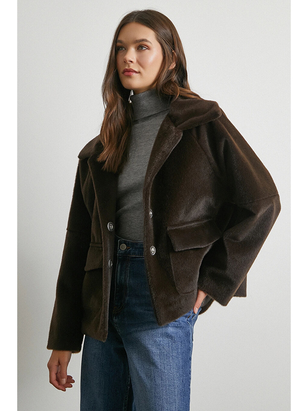 Karışık Reglan Tay Flok Mont Kahve-3