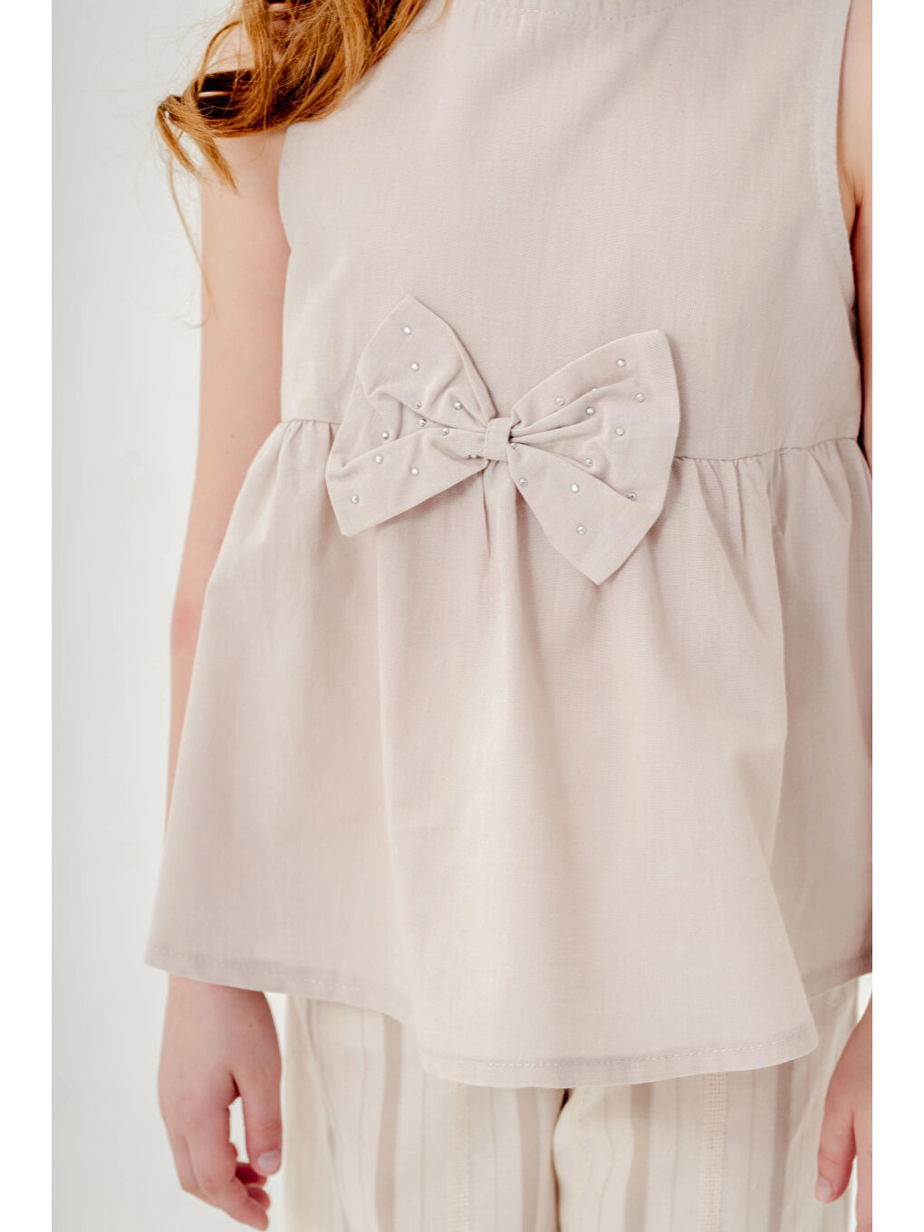 Bej Kurdela Detaylı Kız Çocuk Takım 3834-2