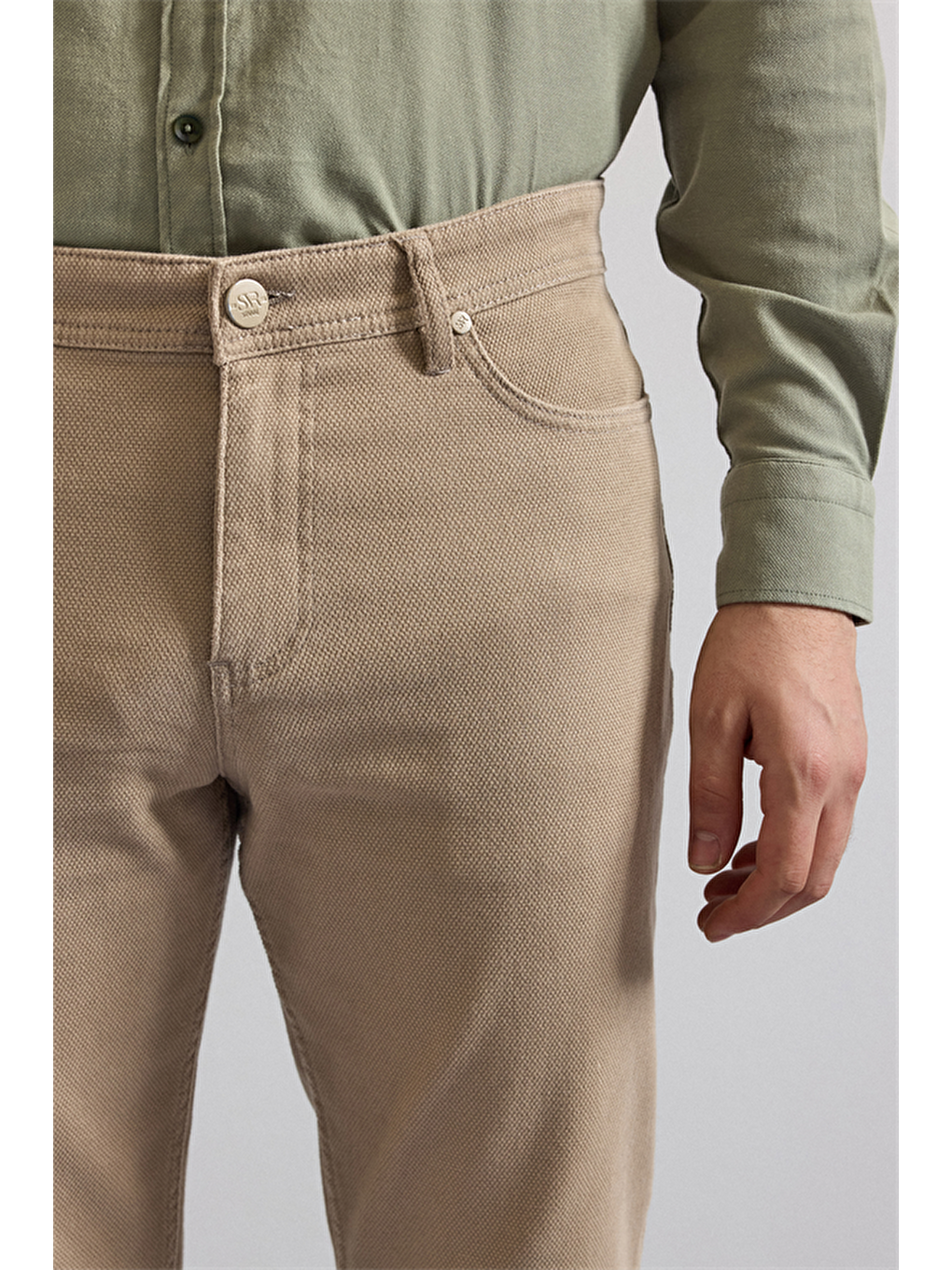 Bej Düz Casual Pantolon-1