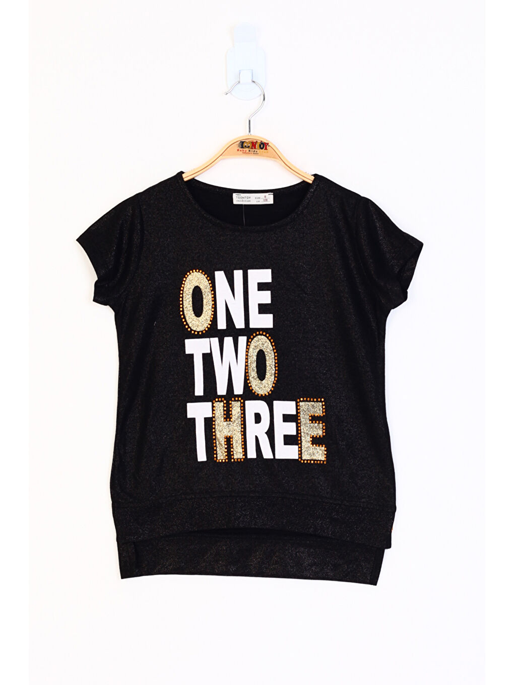Siyah Kız Çocuk Sim Detaylı Baskılı Tişört