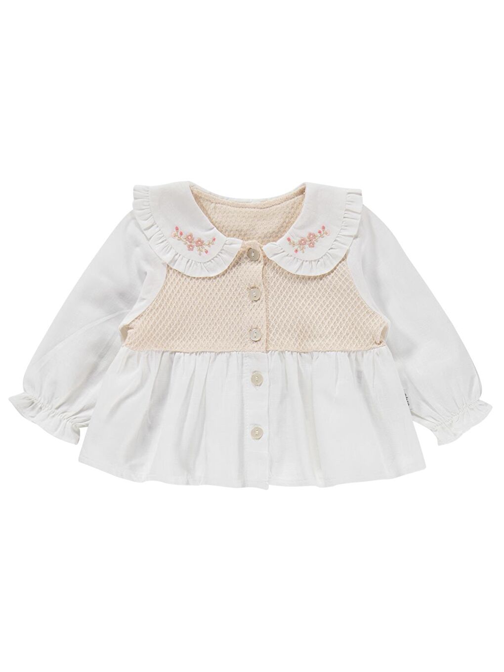 Lüks Yakası Nakışlı Hırkalı 3 Lü 6-18 Ay Takım - Bej 9-12 Ay-1