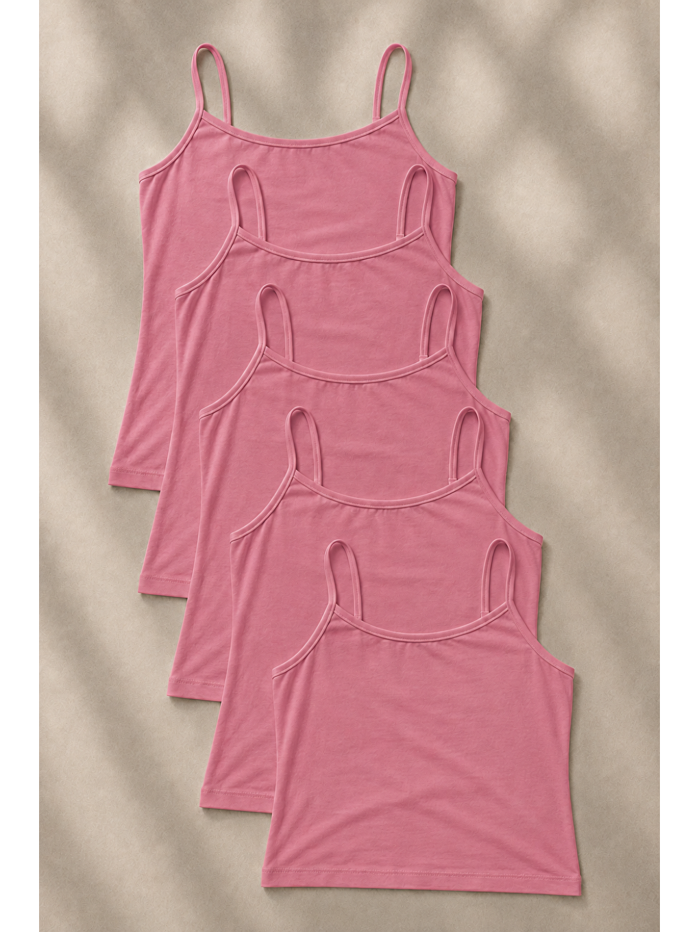 Kadın İnce Askılı 5 Li Pembe Crop Bluz