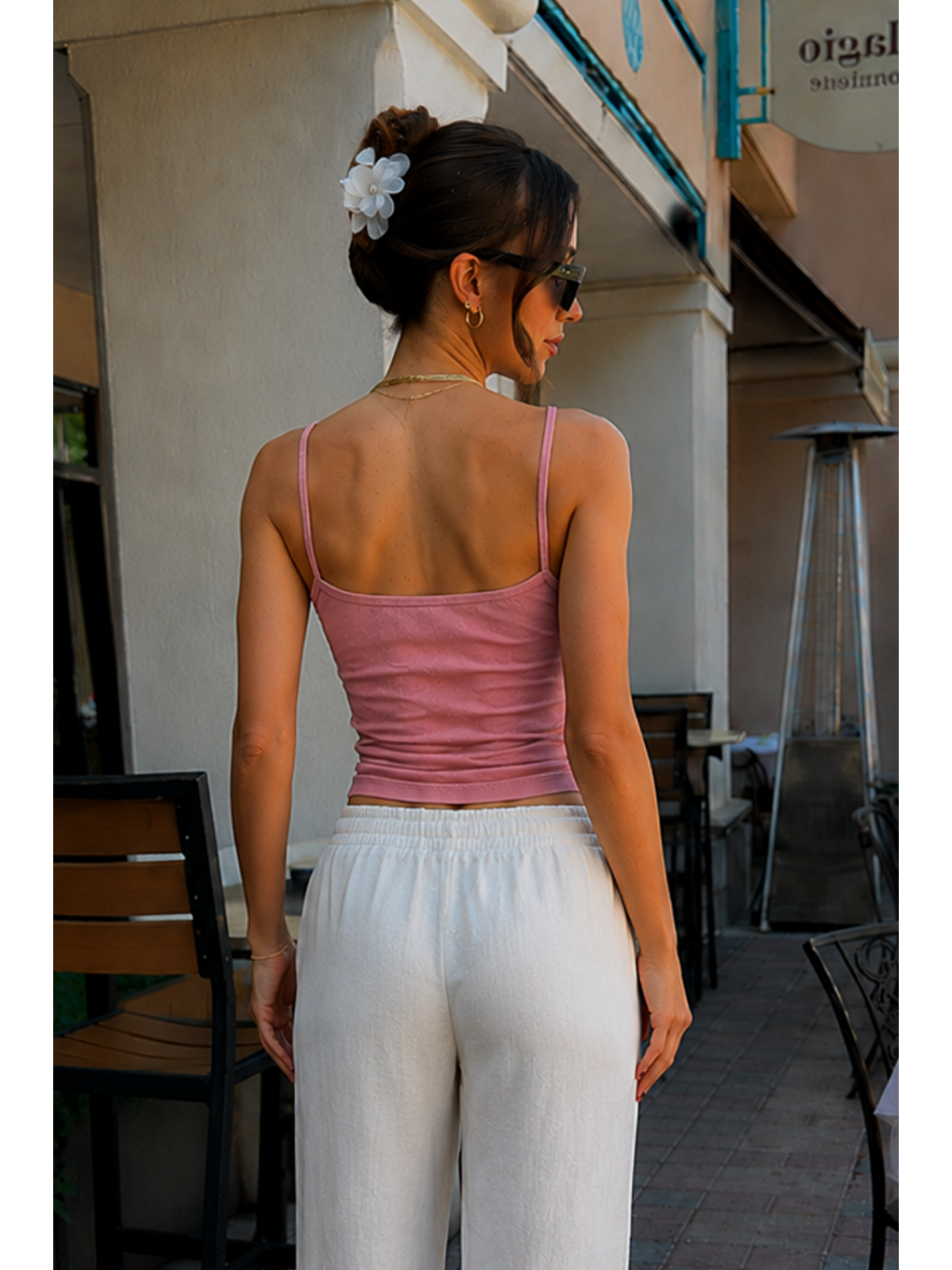 Kadın İnce Askılı 5 Li Pembe Crop Bluz-1