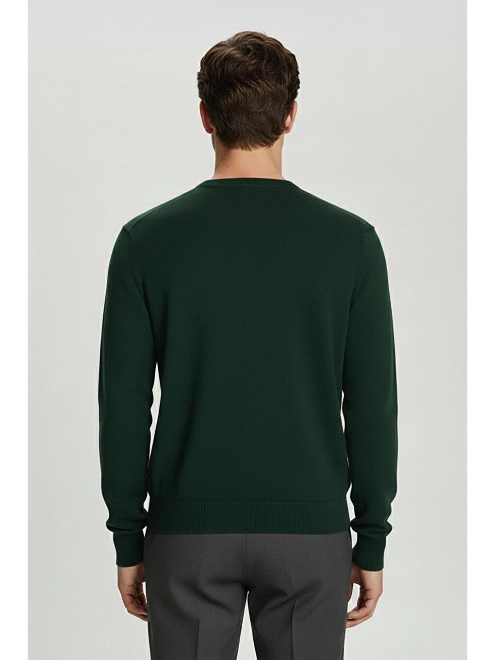 Haki Standart Fit Yün Karışımlı Bisiklet Yaka Düz Erkek Triko Kazak-2