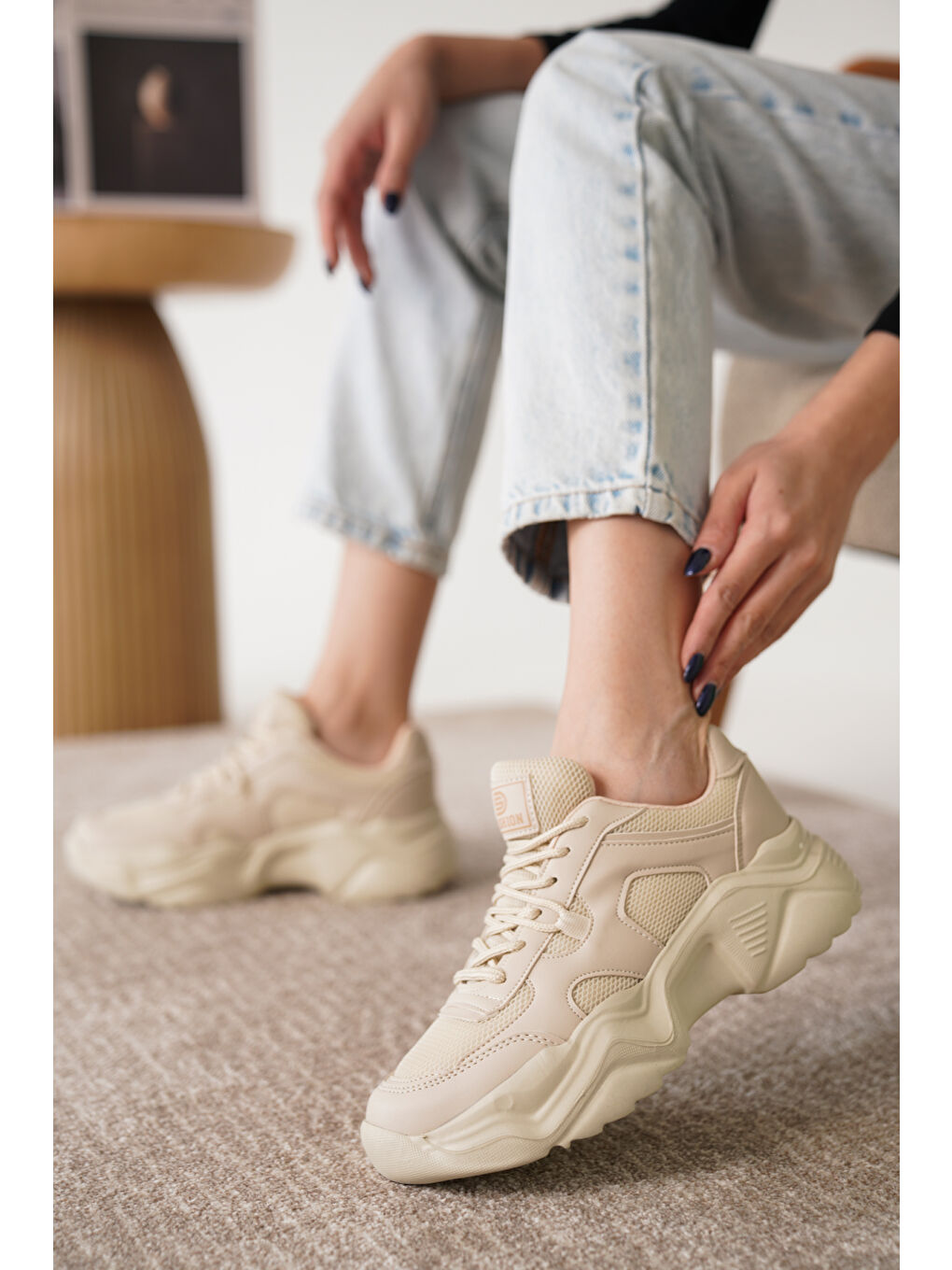 Bej D0143 Günlük Ortopedik Kadın Sneaker Spor Ayakkabı-1