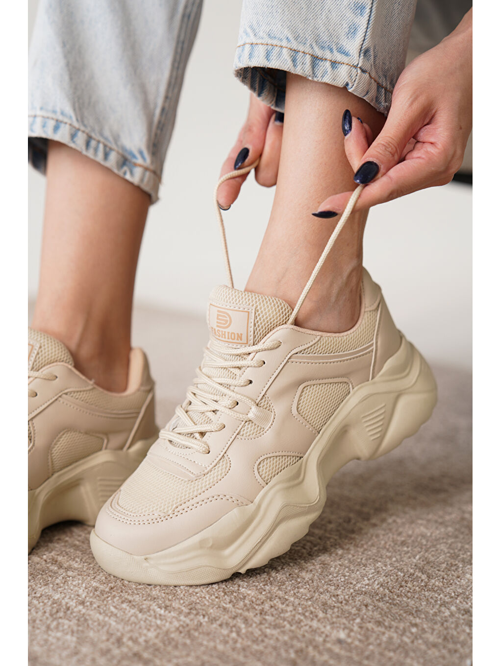 Bej D0143 Günlük Ortopedik Kadın Sneaker Spor Ayakkabı-2