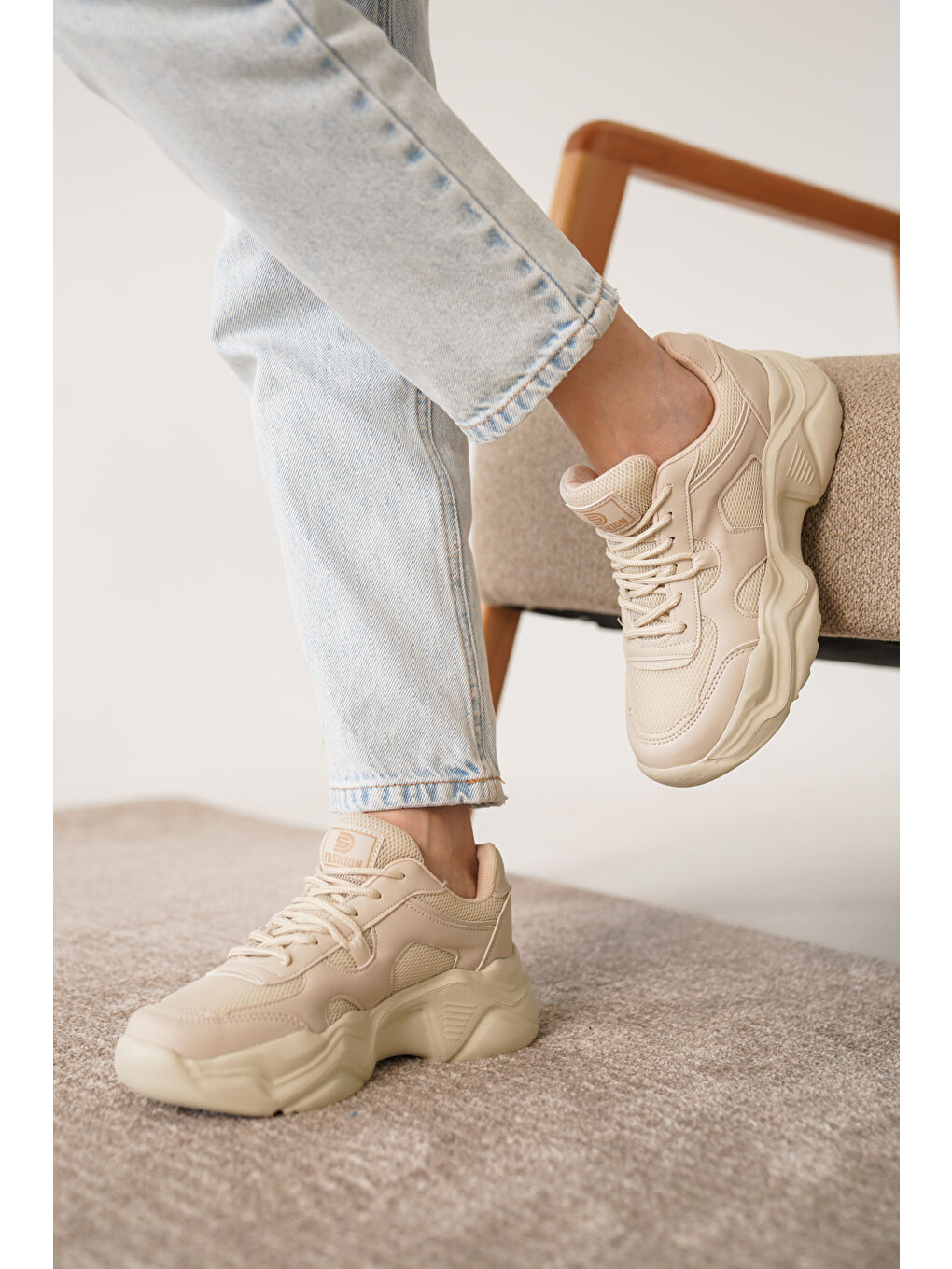 Bej D0143 Günlük Ortopedik Kadın Sneaker Spor Ayakkabı-3