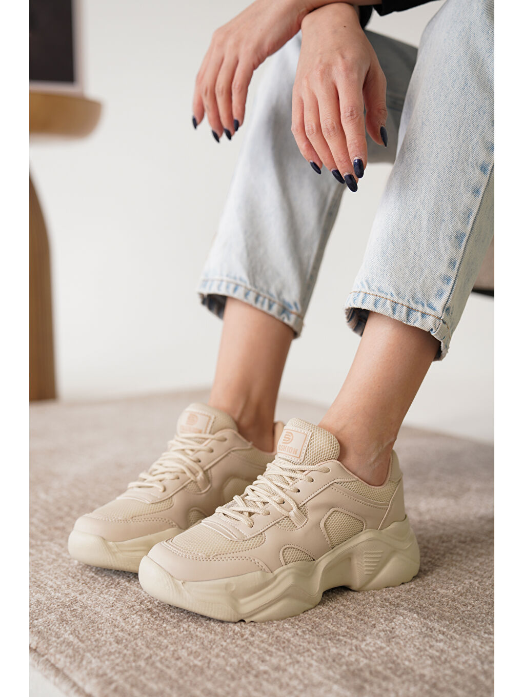 Bej D0143 Günlük Ortopedik Kadın Sneaker Spor Ayakkabı