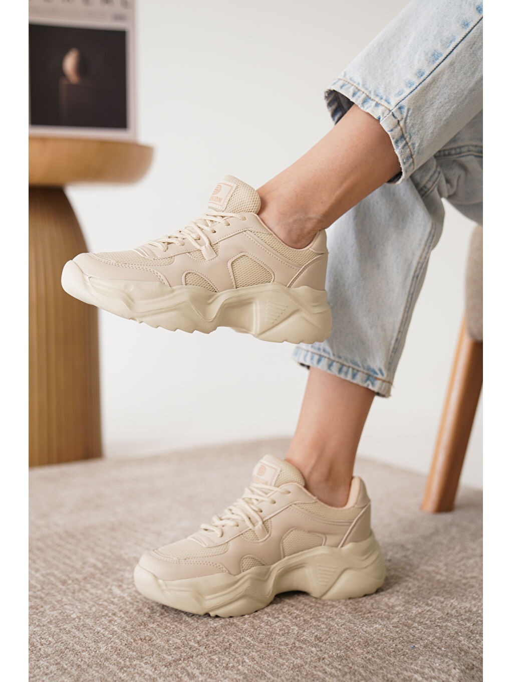 Bej D0143 Günlük Ortopedik Kadın Sneaker Spor Ayakkabı-4