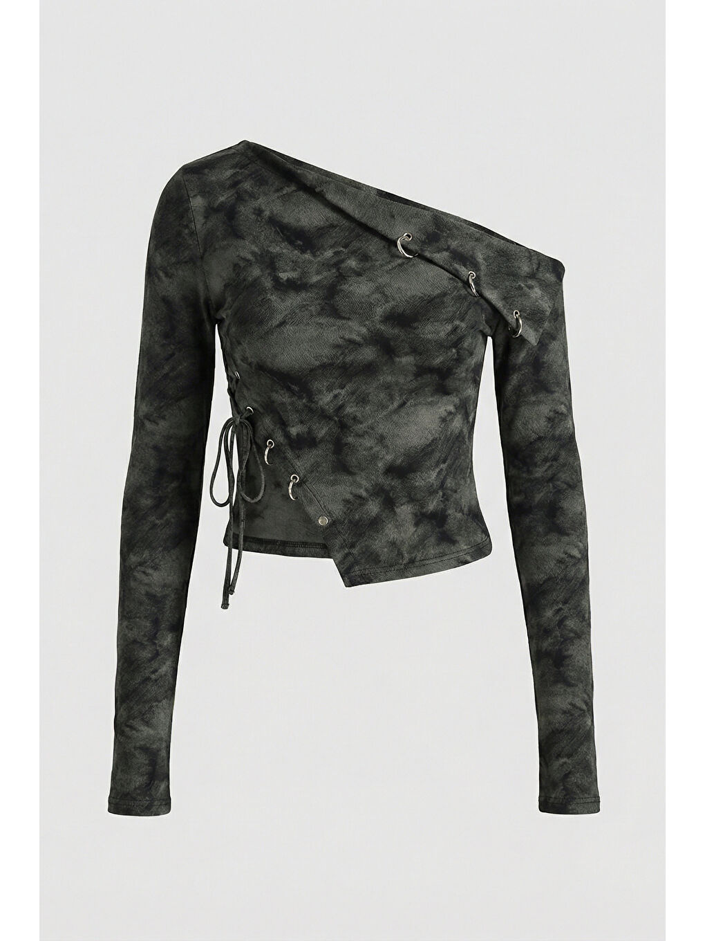 Kadın Siyah w5 Asimetrik Kesim Tek Omuz Açık Özel Tasarım Crop Top-3